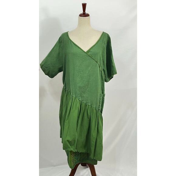 BLUE FISH Sz 1 Layered Green Short Sleeve Dress Linen - Picture 8 of 10